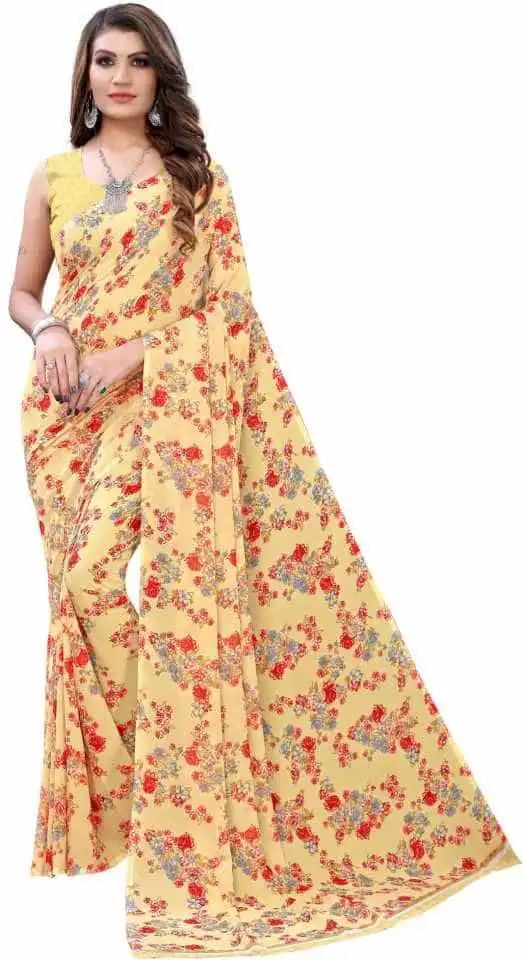 कनूड़ा फैंसी विमेंस जॉर्जेट फ्लावर प्रिंटेड साड़ी 