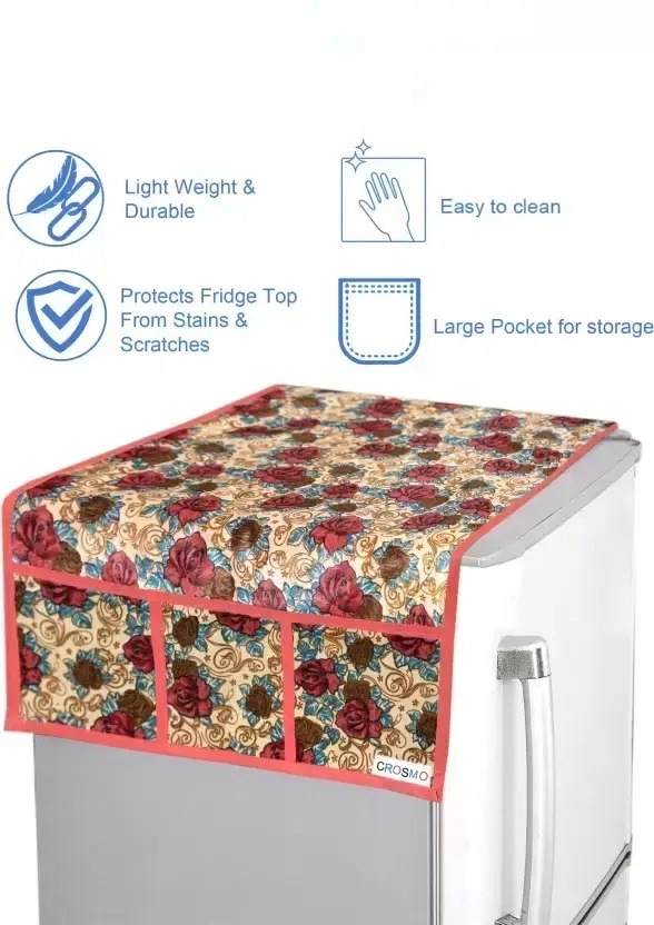 Crosmo Refrigerator Cover For Top With 6 Utility Pockets (Pack Of 1)