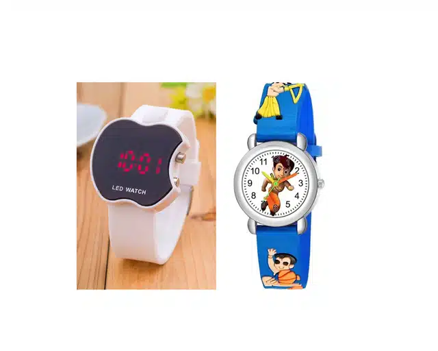 Combo of Analog & Digital Watches for Kids (White & Blue, Pack of 2)