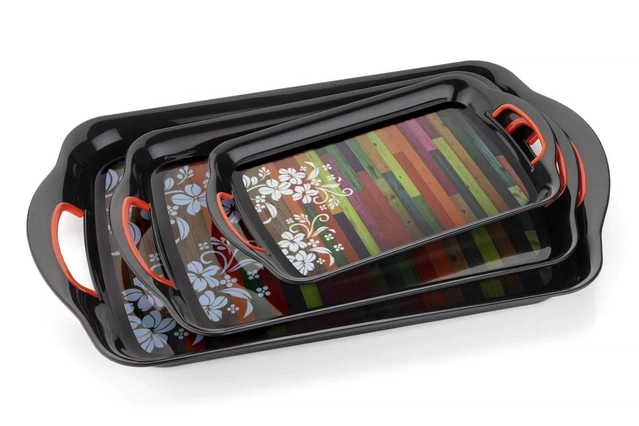 Plastic Rectangular Acrylic Serving Trays (Black, Set of 3)