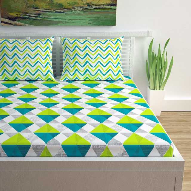 Jaipuri Printed Cotton Double Bedsheet With 2 Pillow Covers (Green, 90X100 Inch) (MD-033)