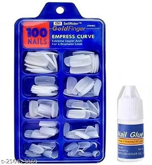 100 Pcs Artficial Nails Set with Glue (White, Set of 2)