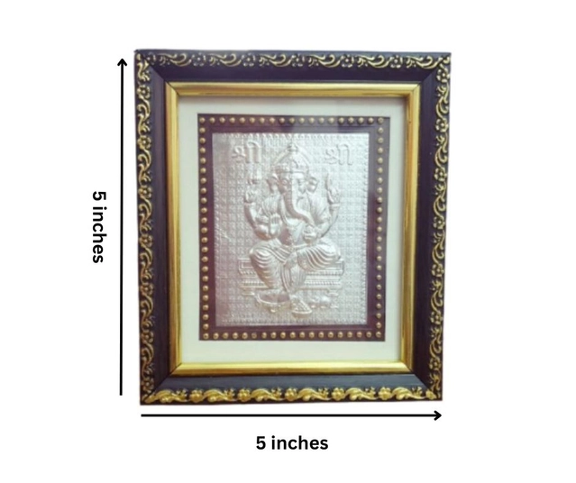 Wooden Shri Ganesha Lilver Photo Frame for Pooja (Multicolor, 5x5 inches)