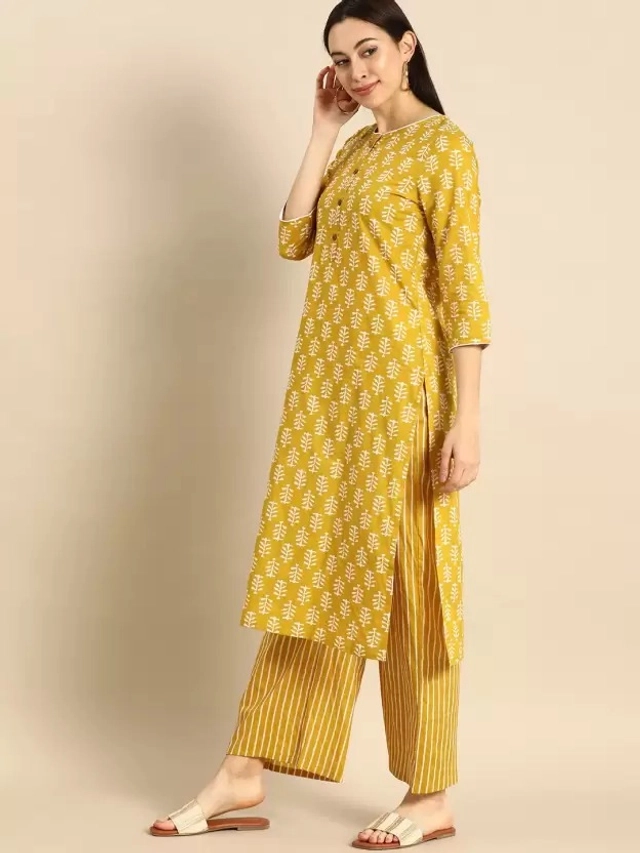 Viscose Rayon Printed Kurti for Women (Mustard, S)