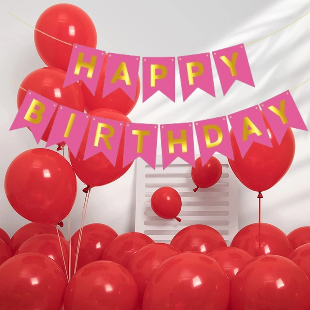 Happy Birthday Banner with 25 Pcs Balloons & Air Pump (Multicolor, Set of 1)