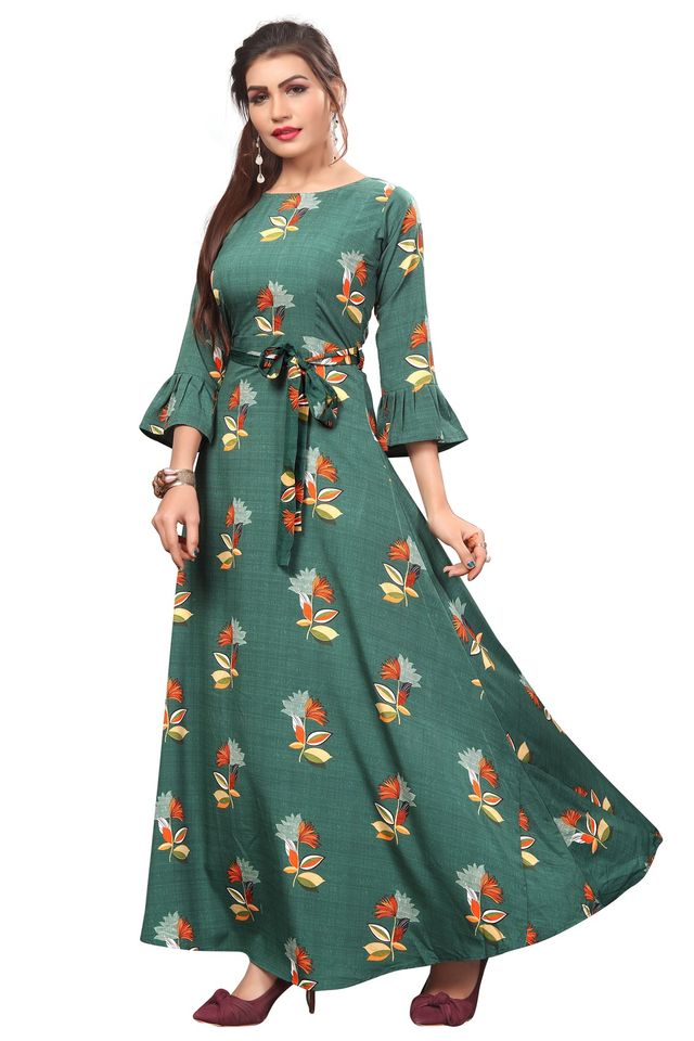 Fit and Flare Gown for womens (Green, M) (NE2)