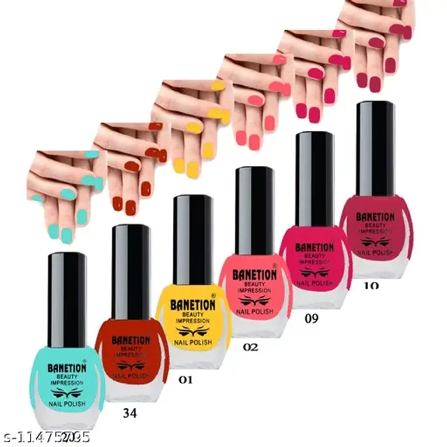 BANETION New Beautiful HD Color Nail Polish Combo 6 ml (Pack of 6)