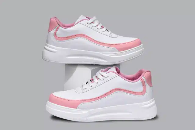 Women's Lace Up Casual Sneakers (Pink, 8) (JF-135)