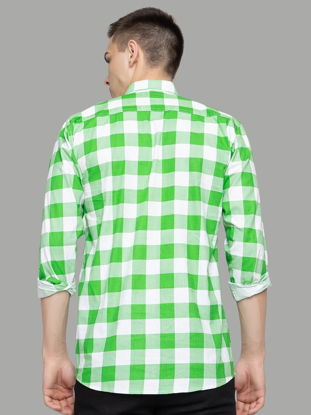 Full Sleeves Checkered Shirt for Men (Green, M)