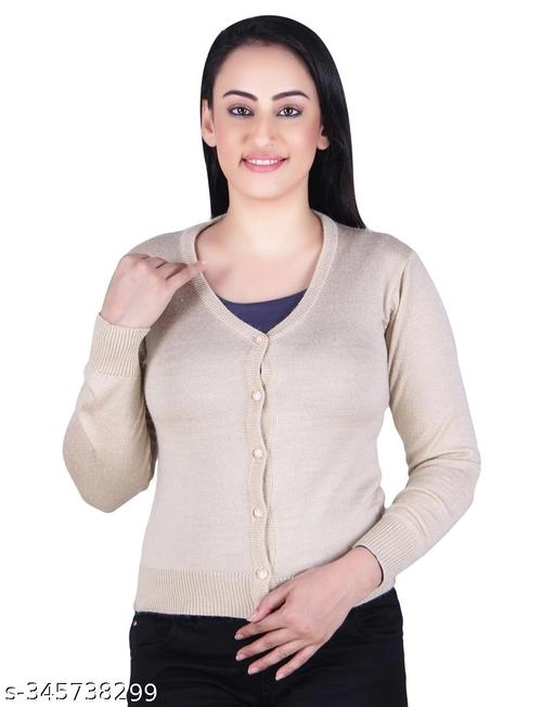 Acrylic Solid Sweater for Women (Beige, M)