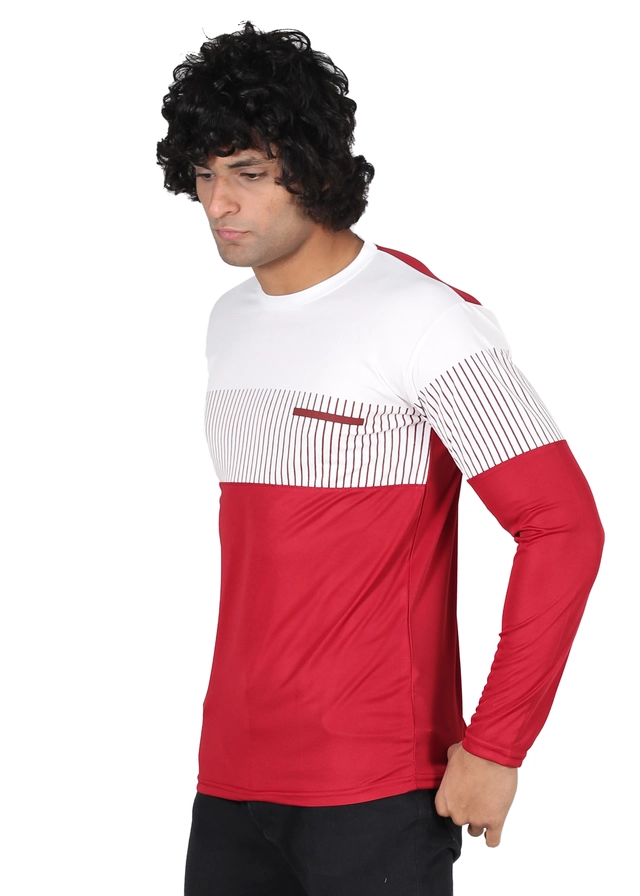 Round Neck Printed T-Shirt for Men (Red & White, M)