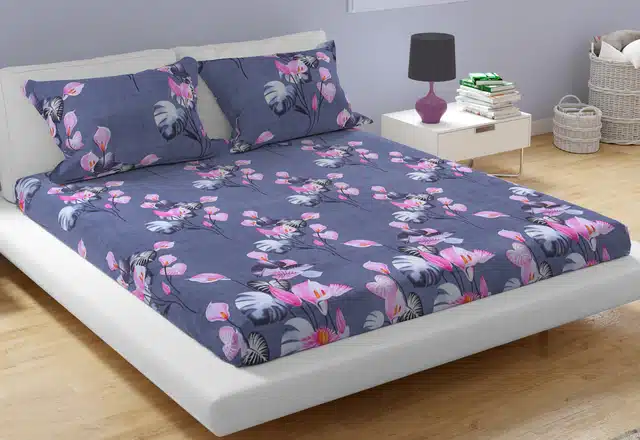 Double Bedsheet with 2 Pillow Covers (Multicolor, 85"x90")