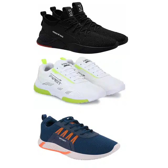 Men's Lace Up Lightweight Sports Shoes (Combo of 3) (Multicolor, 7)