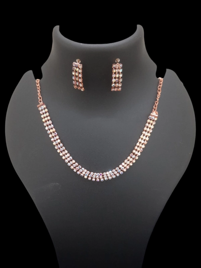 Copper Necklace with Earrings for Women (Pink)