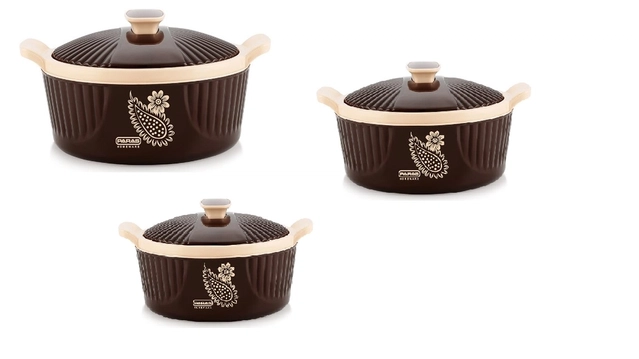 PARAS Hot Plaza Set Of 3 500 Ml .1000 Ml.1500 Ml Casserole ( Brown, Pack Of 1)