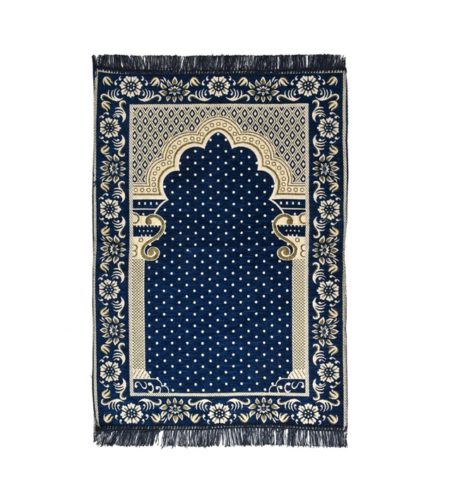 Velvet Chenille Super Soft Namaz Prayer Mat (Navy Blue, 70x110 cm)