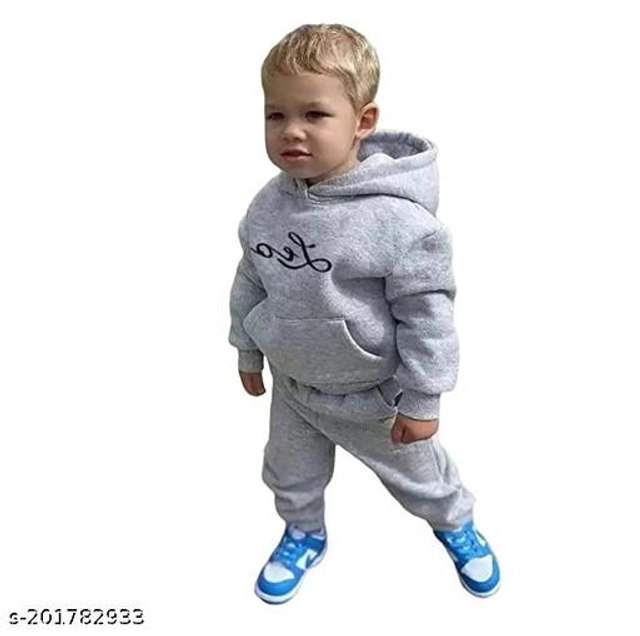 Cotton Blend Solid Clothing Sets for Boys & Girls (Grey, 0-1 Years)