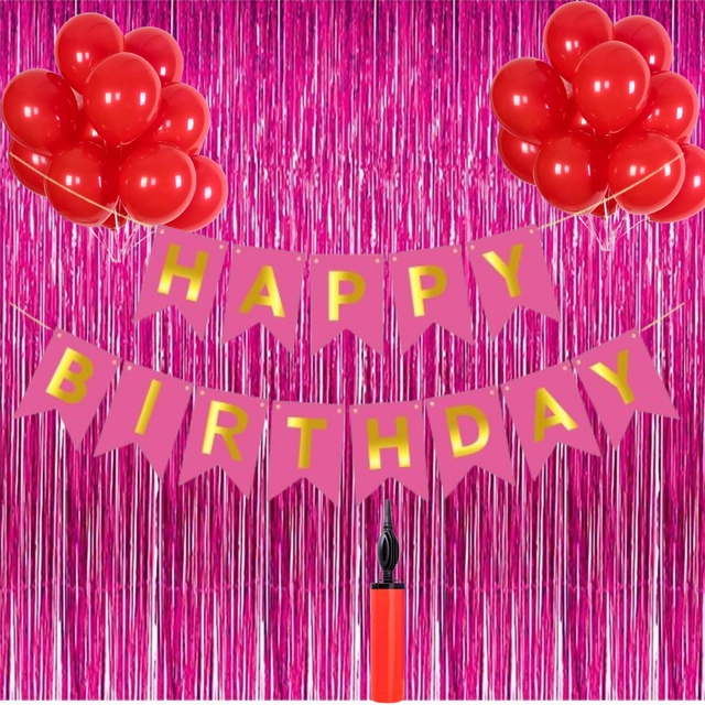 Happy Birthday Banner with 25 Pcs Balloons & Air Pump (Multicolor, Set of 1)