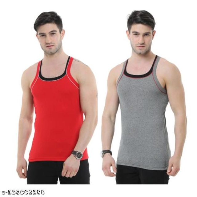 Cotton Vests for Men (Red & Grey, XS) (Pack of 2)