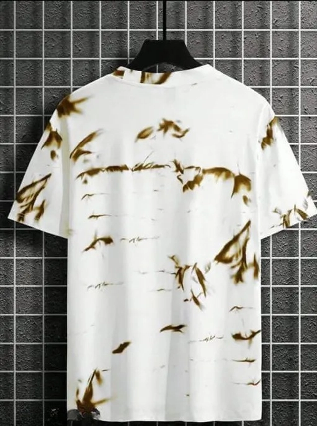 Round Neck Printed Oversized T-Shirt for Men (White & Brown, M)