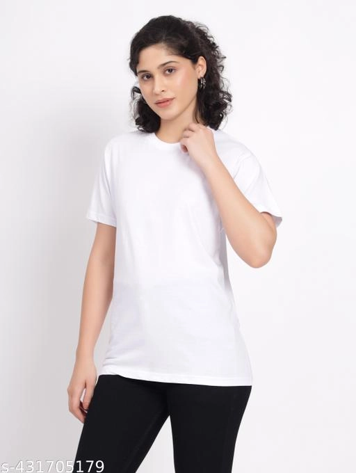 Round Neck T-Shirt for Women (White, L)