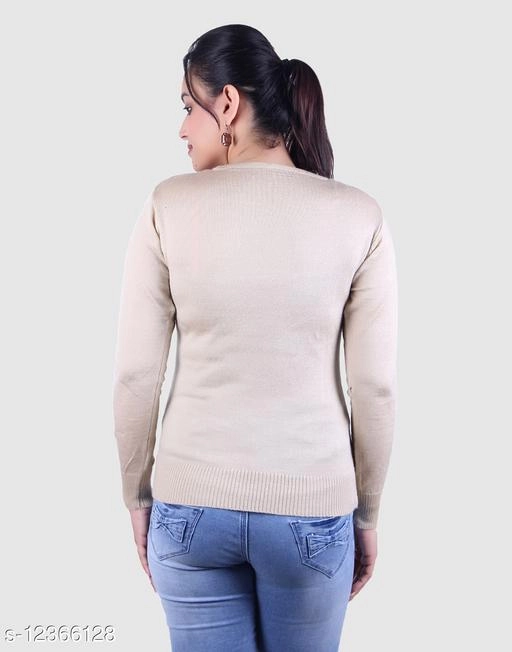 Acrylic Solid Sweater for Women (Cream, M)