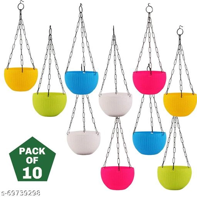 Plastic Hanging Planter (Multicolor, Pack of 10)