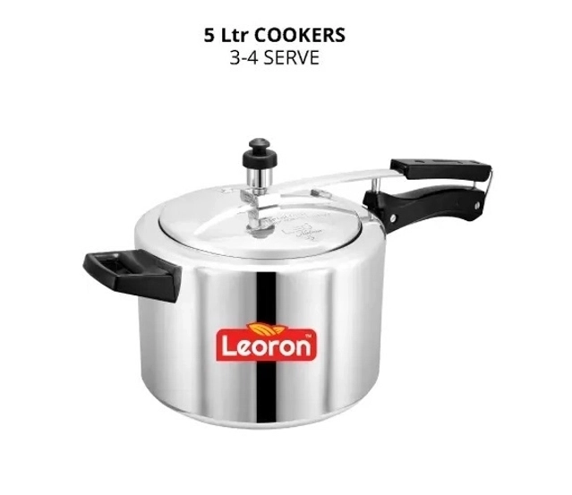 LEORON Aluminium Gold InnerLid Pressure Cooker Gas Stovetop Compatible (5 Ltr, pack of 1)