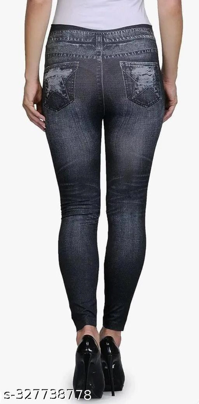 Polyester Dyed Jeggings for Women (Black, Free Size)