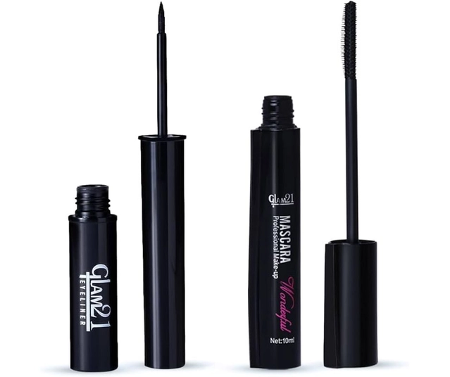 Combo of Glam21 Professional Waterproof Eyeliner (5 ml) & Mascara (10 ml) (Black, Set of 2)