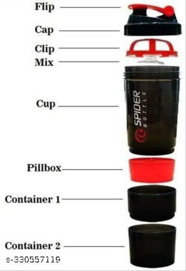 Plastic Protein Shaker Bottle (Black, 500 ml)