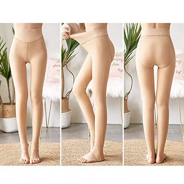 Fleece Winter Thermal Legging for Women (Beige, Free Size)