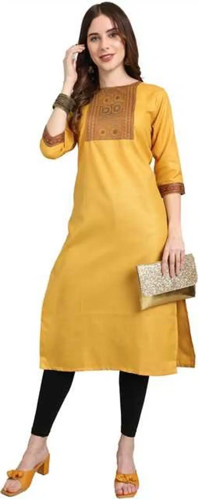 Women Cotton Blend Printed Kurta (Yellow, XL) (SD-650)