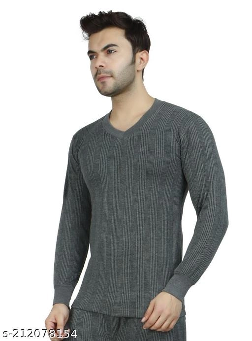 Cotton Blend Thermal Topwear for Men (Grey, M)