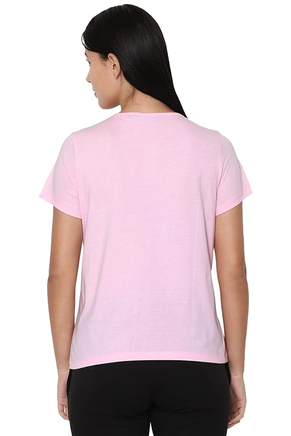 Round Neck Printed T-Shirt for Women (Pink, S)