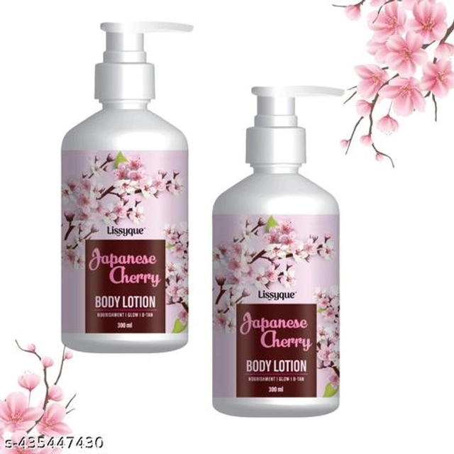  Lissyque Japanese Cherry Body Lotion For Soft, Moisturised, Deep Hydration, Skin Whitening, Smooth, Milky Skin, SPF 30 Sun Protection & 48H Long Lasting Moisturisation, Normal To Dry Skin - 300ml (Pack of 2)