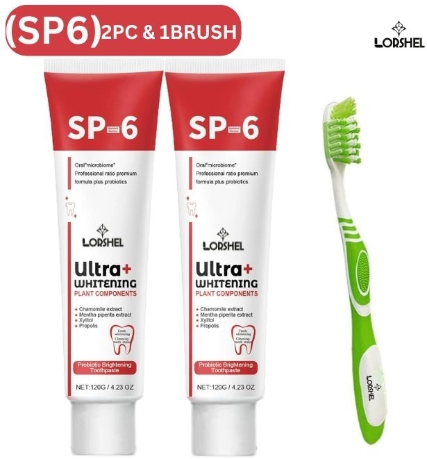 Lorshel SP-6 Ultra Whitening Toothpaste with Toothbrush (Multicolor, 120 g) (Set of 2)