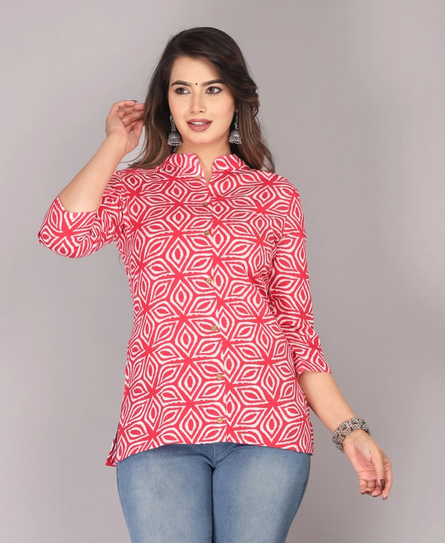 Viscose Rayon Printed Short Kurti for Women (Red, XS)