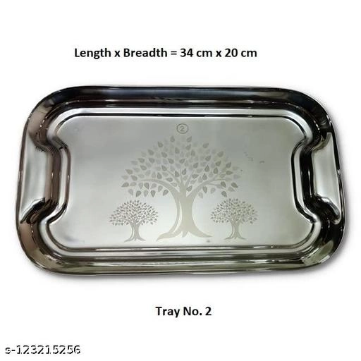 Stainless Steel Serving Tray (Silver, Set of 2)