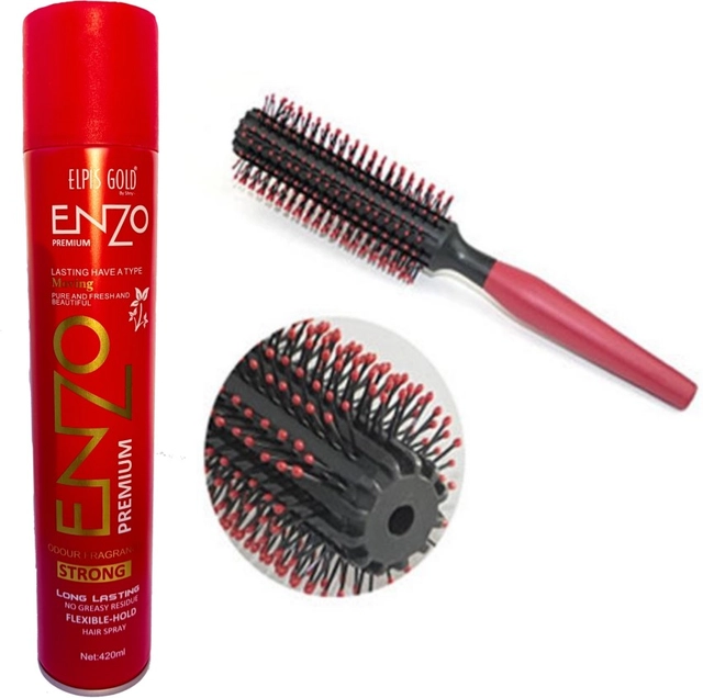 Combo of Enzo Keratin Long Lasting Hair Spray (420 ml) & Roller Brush (Set of 2)