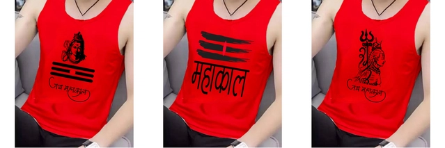 Polycotton Printed Gym Vest for Men (Red, S) (Pack of 3)