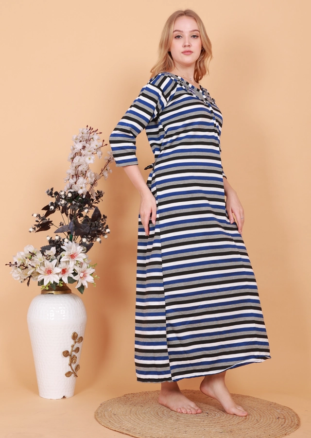 Woolen Striped Nightdress for Women (Multicolor, Free Size)