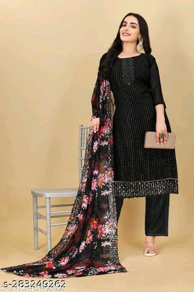 Embroidered Unstitched Suit for Women (Black & Pink, 2.25 m)