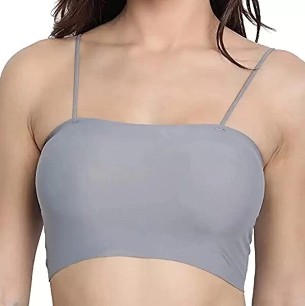 Cotton Padded Bra for Women (Grey, Free Size)