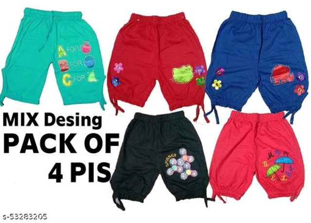 Cotton Shorts for Girls (Multicolor, 2-3 Years) (Pack of 4)