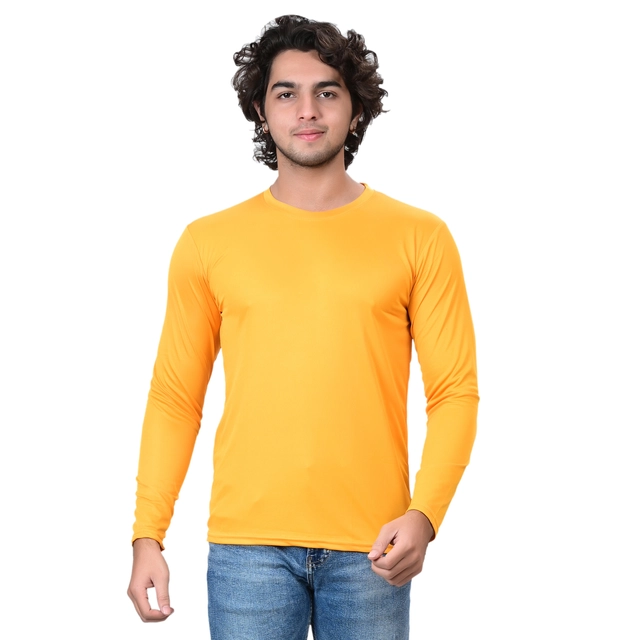 Round Neck Solid T-Shirt for Men (Yellow, S)