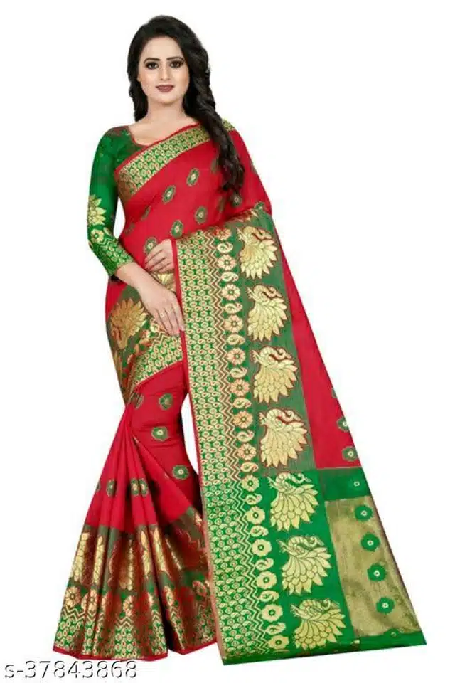 Saree with Unstitched Blouse (Red, 6.3 m)