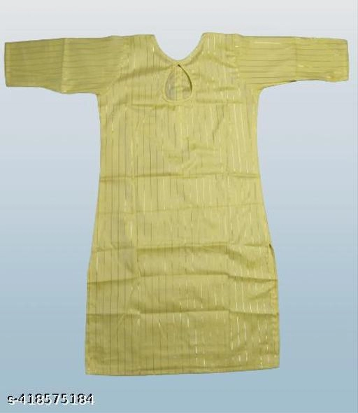 Cotton Blend Solid Kurti for Women (Yellow, Xl)