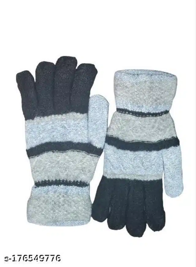 Woolen Winter Gloves for Men & Women (Grey & Black, Free Size)