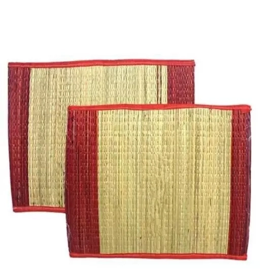 Natural Natural Grass Pooja Mats (Red & Brown, Pack of 2) (Multicolor, Pack of 2)